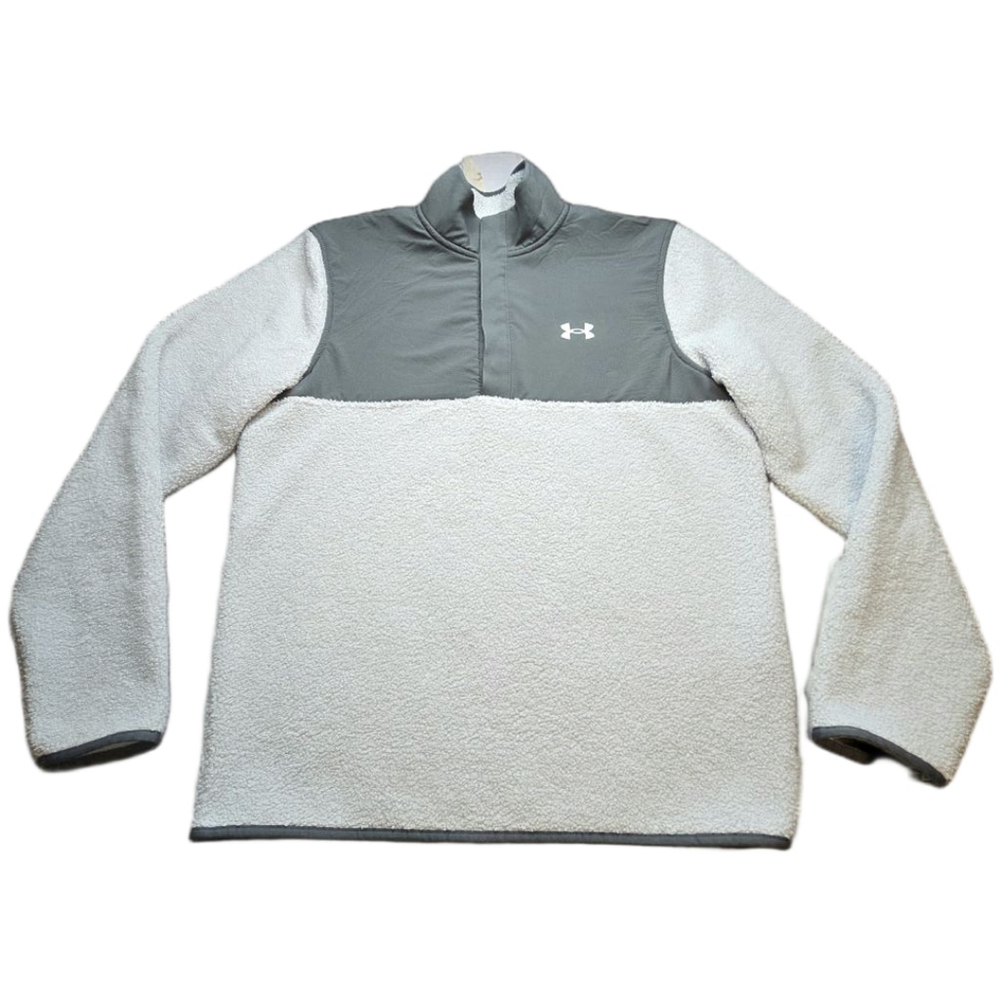 Under Armour SweaterFleece Sherpa Pullover Mens M Gray Golf Snap Mock Neck